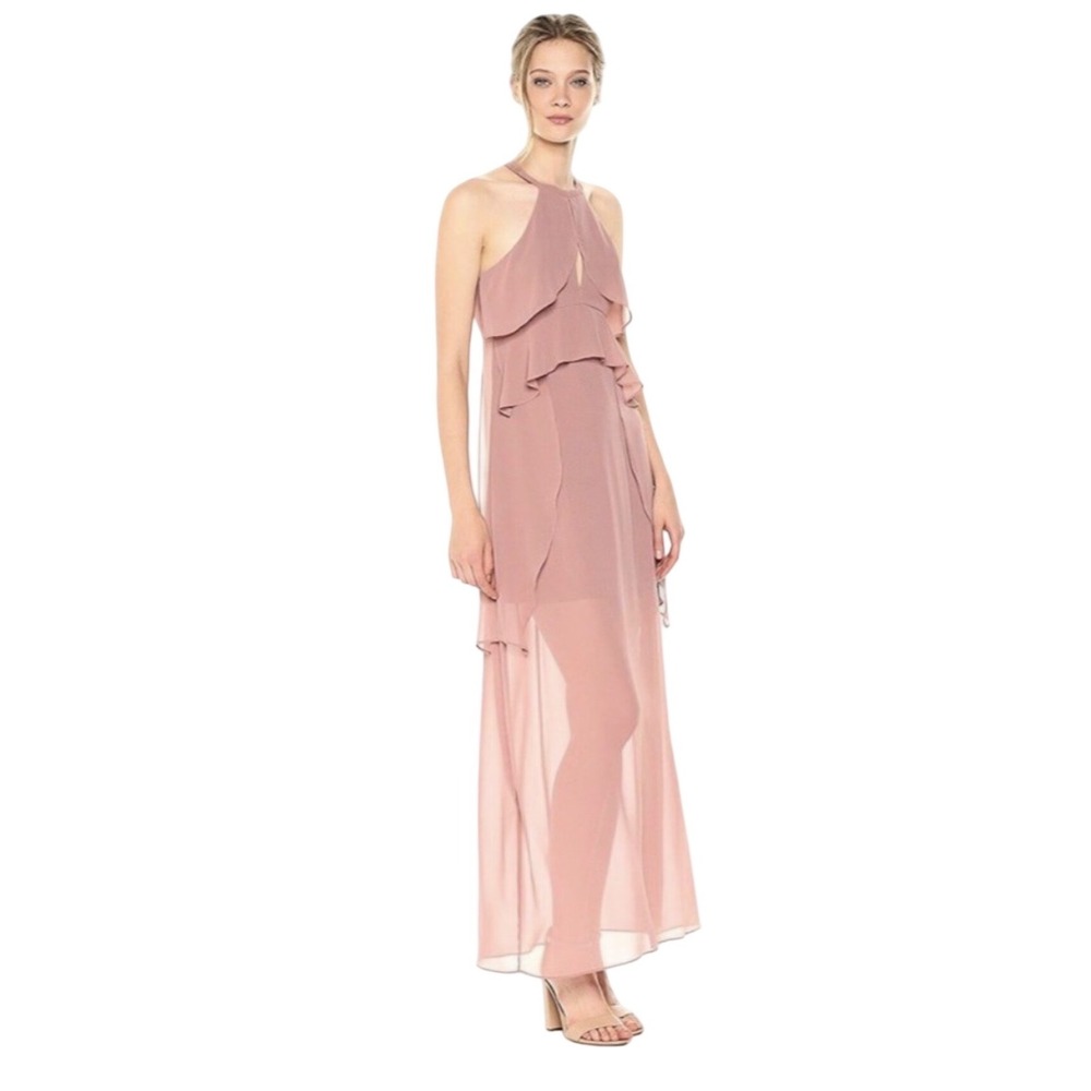 BCBGeneration Dusty Rose Halter High Low Ruffle Chiffon Maxi Dress Sz 4 VDW64M98